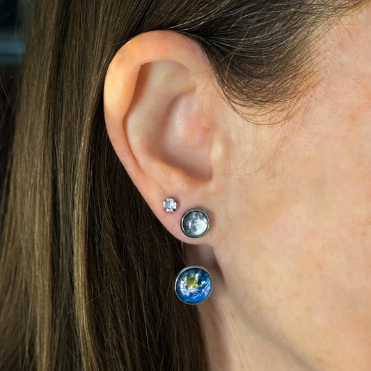 Earth and Moon Ear Jacket Earrings - minbolu -