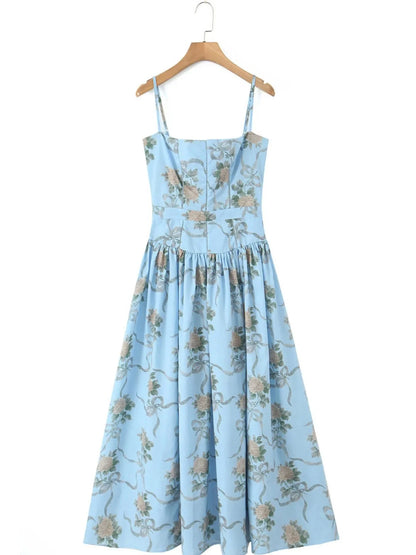 Floral Print Square Neck Cami Maxi Dress - minbolu -