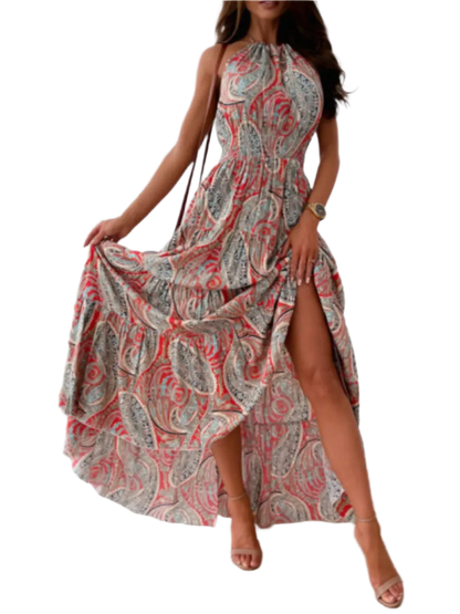 Boho Charm Halter Maxi Dress - minbolu -