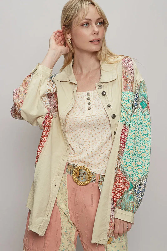 POL Printed Button Up Oversized Shirt - minbolu -