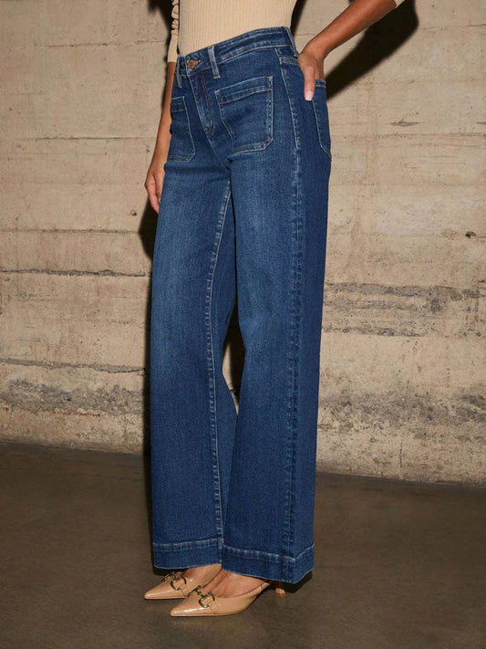 High Rise Wide Leg Jeans with Front Pockets - minbolu -