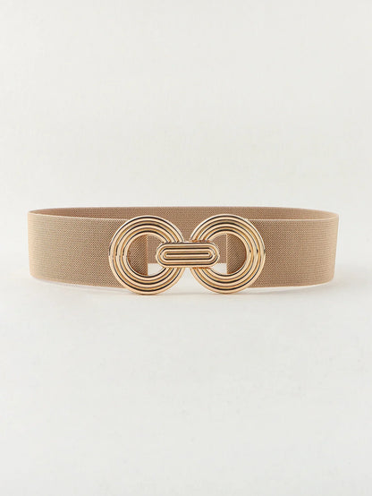Geometric Buckle Wide Belt - Trendy Elastic Accessory - minbolu -