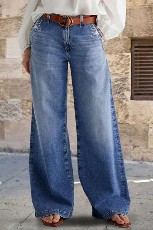 Embroidered Straight Leg Jeans - Stylish & Comfortable - minbolu -