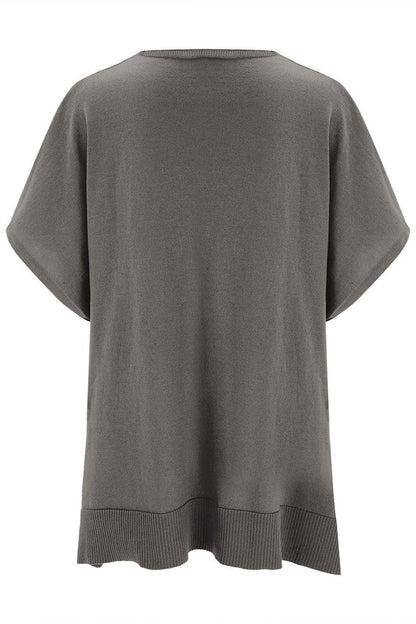 Slit V-Neck Half Sleeve Knit Top - minbolu -