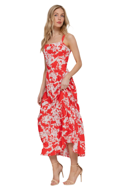Floral Print Cami Midi Dress - Lightweight & Elegant - minbolu -