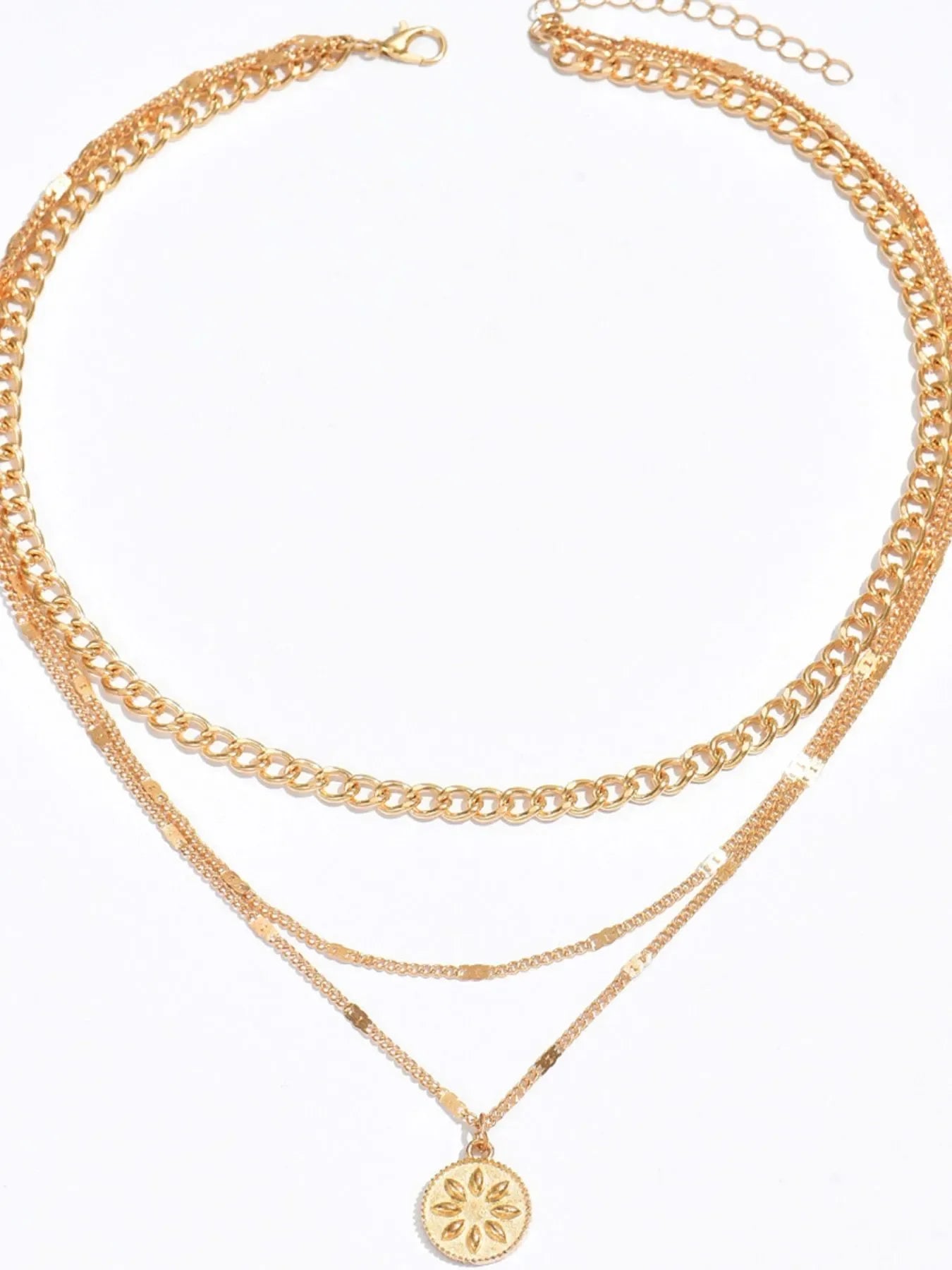 18K Gold-Plated Layered Necklace with Sun Medallion Pendant - minbolu -