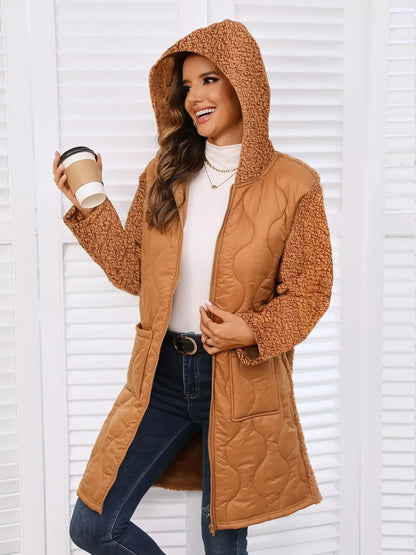 Zip Up Long Sleeve Hooded Outerwear - minbolu -