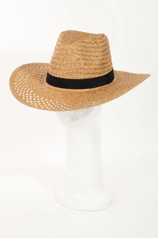 Luxurious Basket Weave Straw Sun Hat - Wide Brim Women's Boho Hat - minbolu -