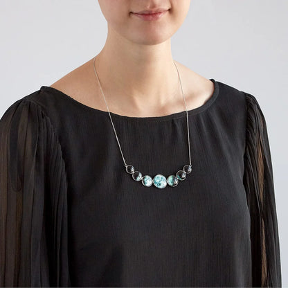 Varying Sized Curved Moon Phase Necklace in Silver - minbolu -