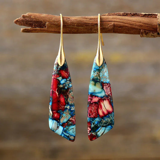 Geometric Stone Dangle Earrings - Trendy Jewelry - minbolu -