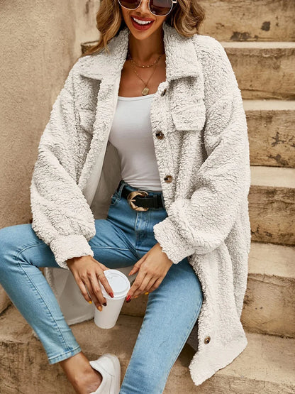 Collared Button Down Coat - minbolu -
