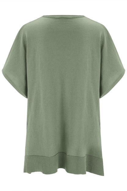 Slit V-Neck Half Sleeve Knit Top - minbolu -