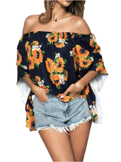 Floral Off-Shoulder Flounce Sleeve Blouse - Chic Summer Top - minbolu -