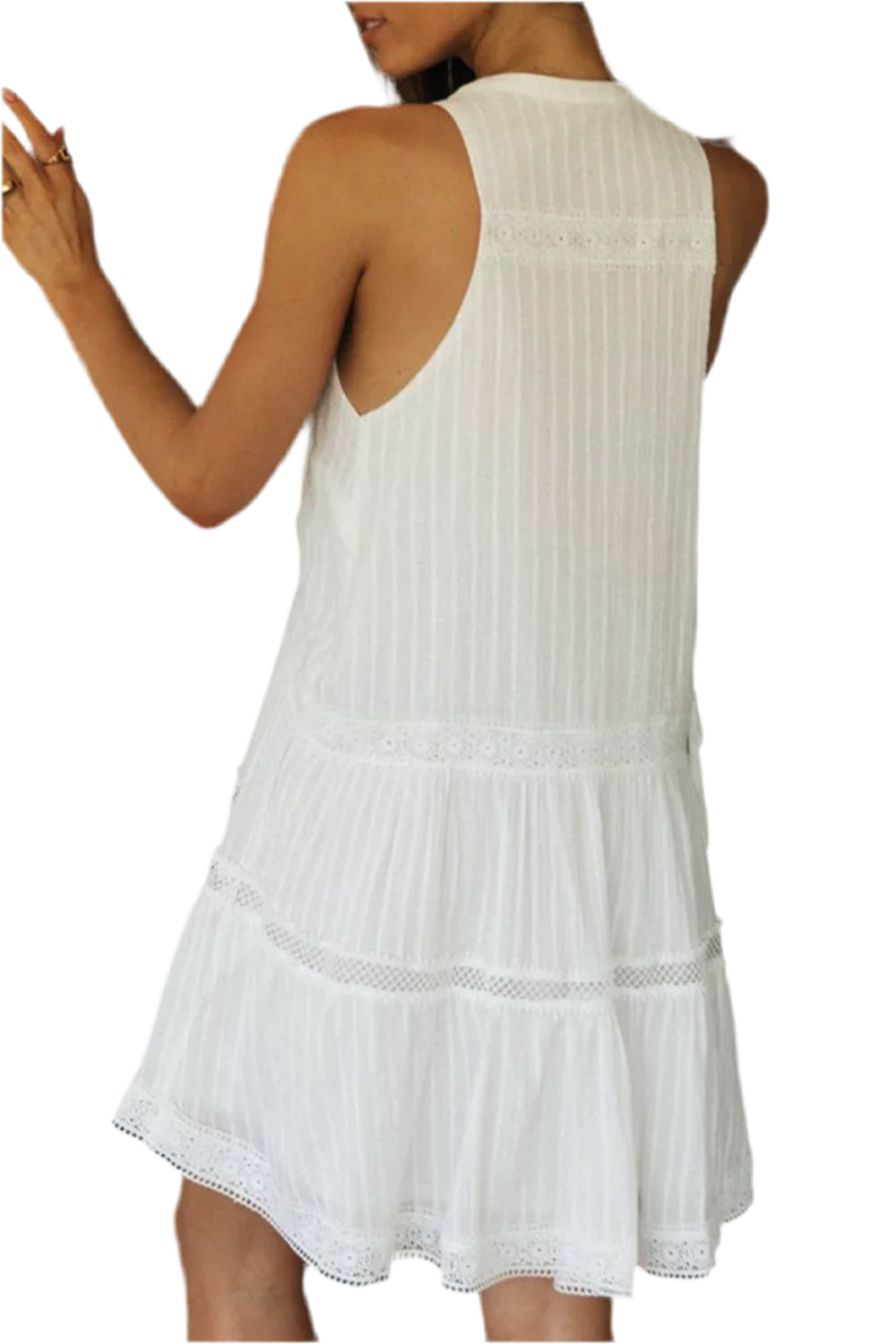 Lace Detail Sleeveless Mini Dress - minbolu -