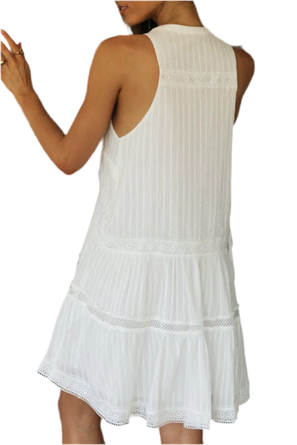 Lace Detail Sleeveless Mini Dress - minbolu -