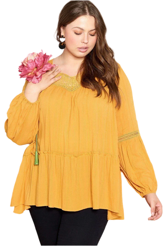 Mustard Solid Woven Loose-fit Tunic - minbolu -