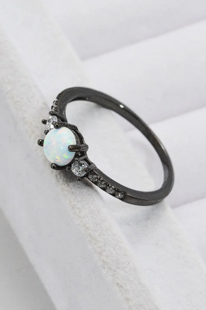 Round Opal Sterling Silver Ring - Stylish Minimalist Design - minbolu -