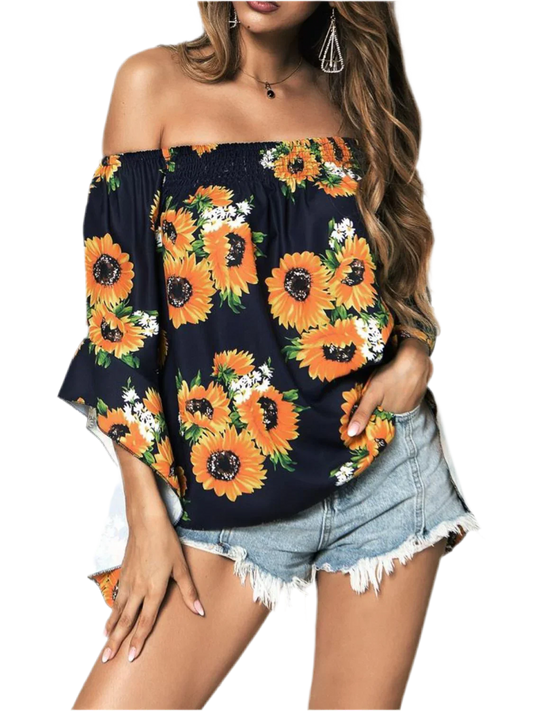 Floral Off-Shoulder Flounce Sleeve Blouse - Chic Summer Top - minbolu -