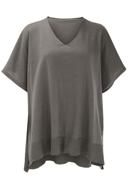 Slit V-Neck Half Sleeve Knit Top - minbolu -