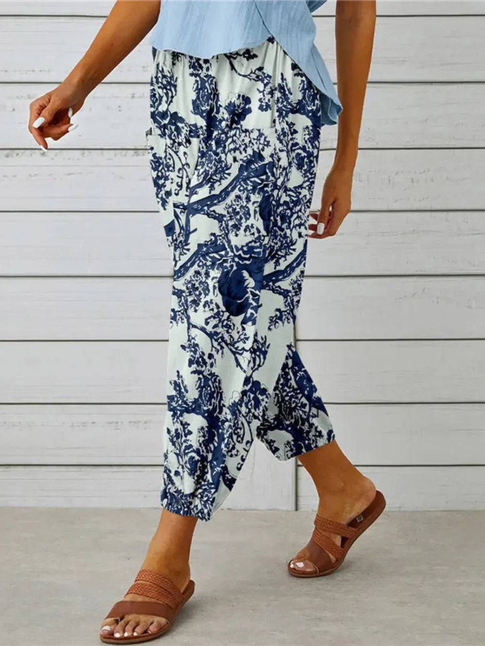 Printed Tied Cropped Pants - minbolu -