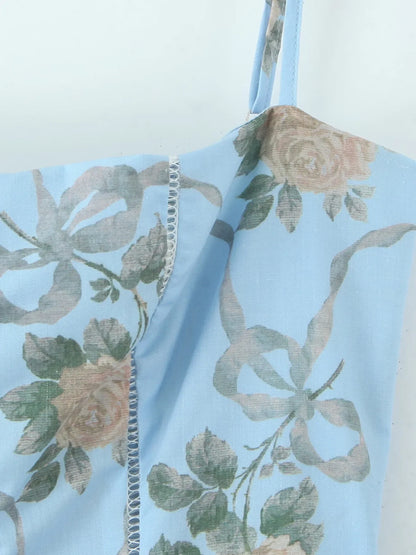 Floral Print Square Neck Cami Maxi Dress - minbolu -