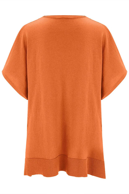 Slit V-Neck Half Sleeve Knit Top - minbolu -