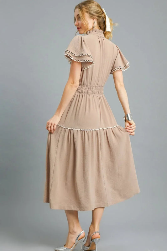 Umgee Tiered Flutter Sleeve Midi Dress - minbolu -