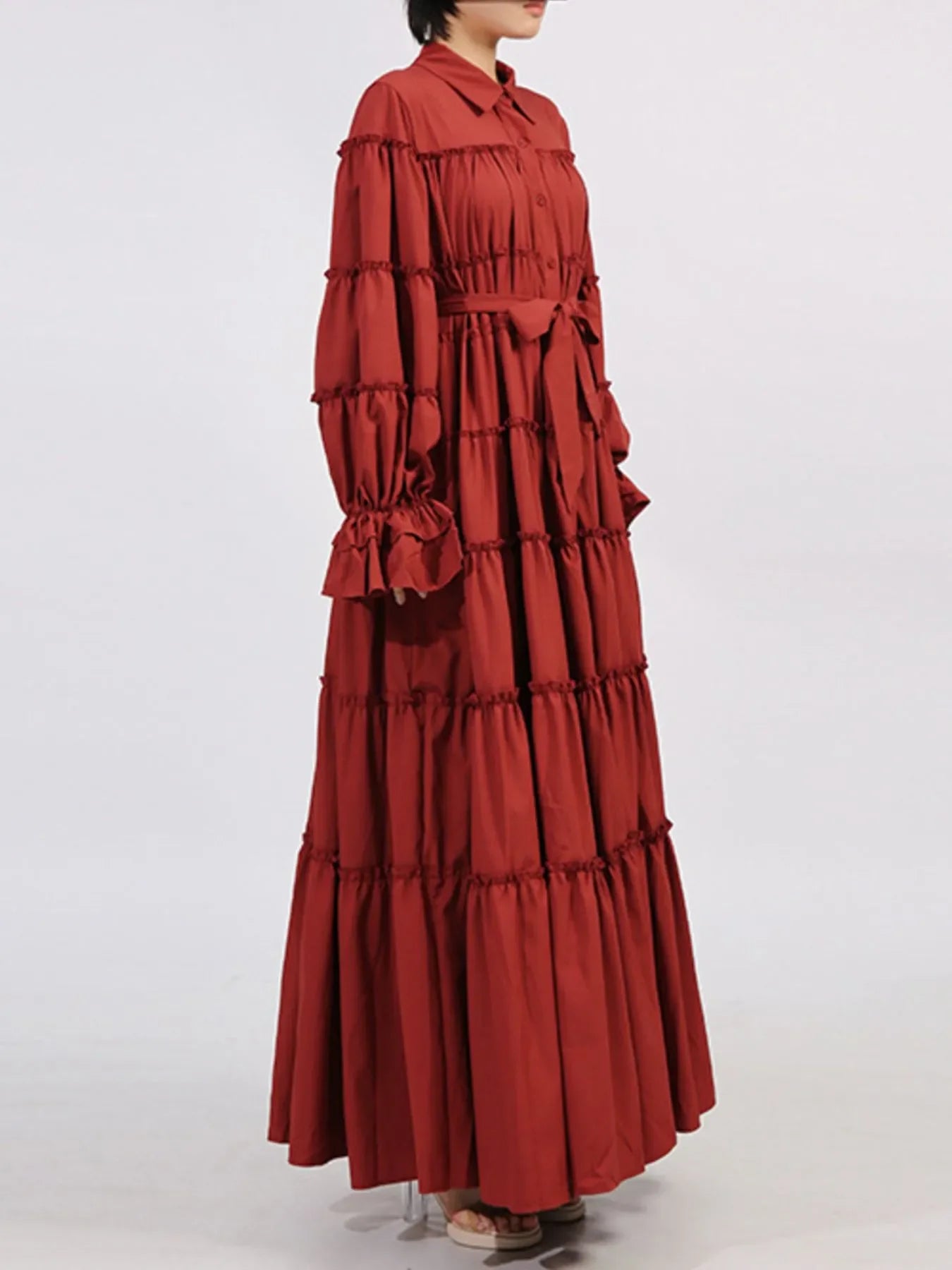 Tiered Tie Waist Maxi Dress - minbolu -