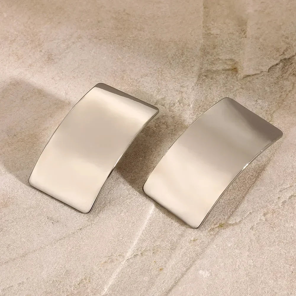 Minimalist Rectangle Stud Earrings - Modern Boho Geometric Silver Statement Jewelry: Silver - minbolu -