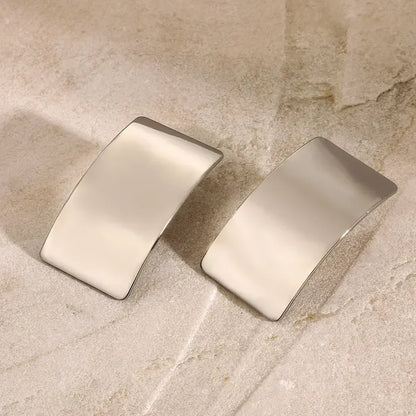 Minimalist Rectangle Stud Earrings - Modern Boho Geometric Silver Statement Jewelry: Silver - minbolu -