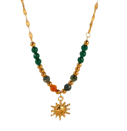 Bohemian Sun Charm Beaded Stainless Steel Necklace - minbolu -