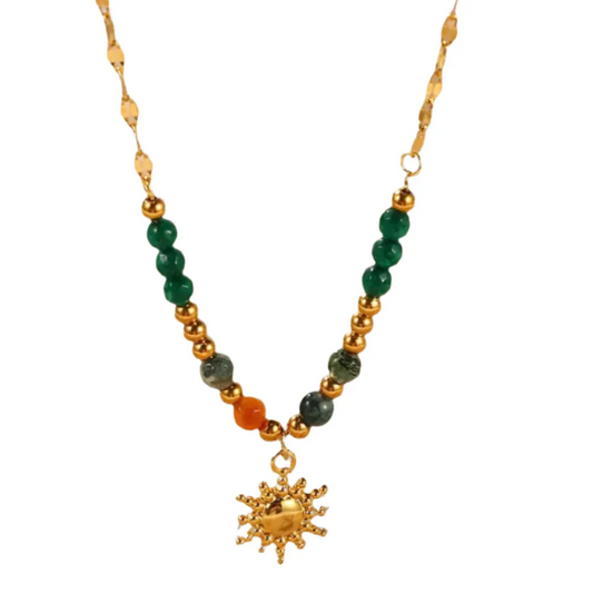 Bohemian Sun Charm Beaded Stainless Steel Necklace - minbolu -