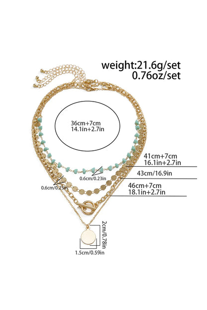 Gold Boho Circle Pendant Multi-Layered Necklace Set - minbolu -