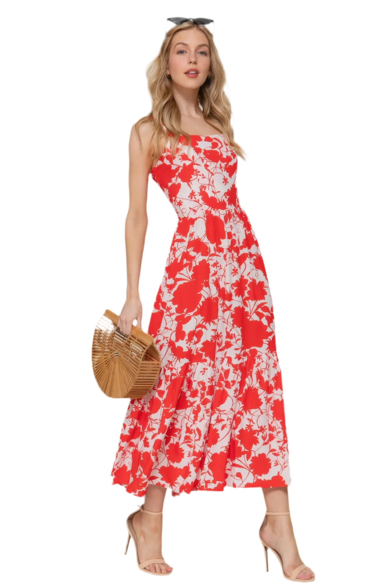 Floral Print Cami Midi Dress - Lightweight & Elegant - minbolu -