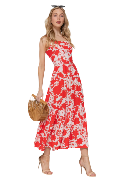 Floral Print Cami Midi Dress - Lightweight & Elegant - minbolu -