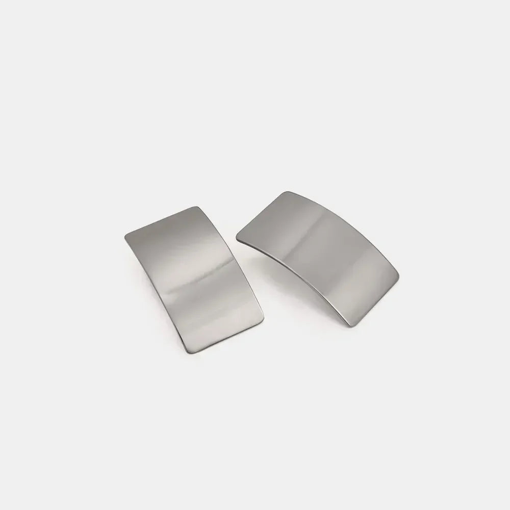 Minimalist Rectangle Stud Earrings - Modern Boho Geometric Silver Statement Jewelry: Silver - minbolu -