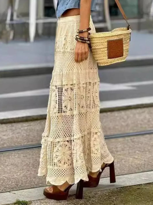 Openwork Crochet Maxi Skirt - minbolu -