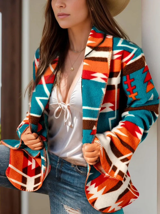 Collared Neck Long Sleeve Jacket - minbolu -