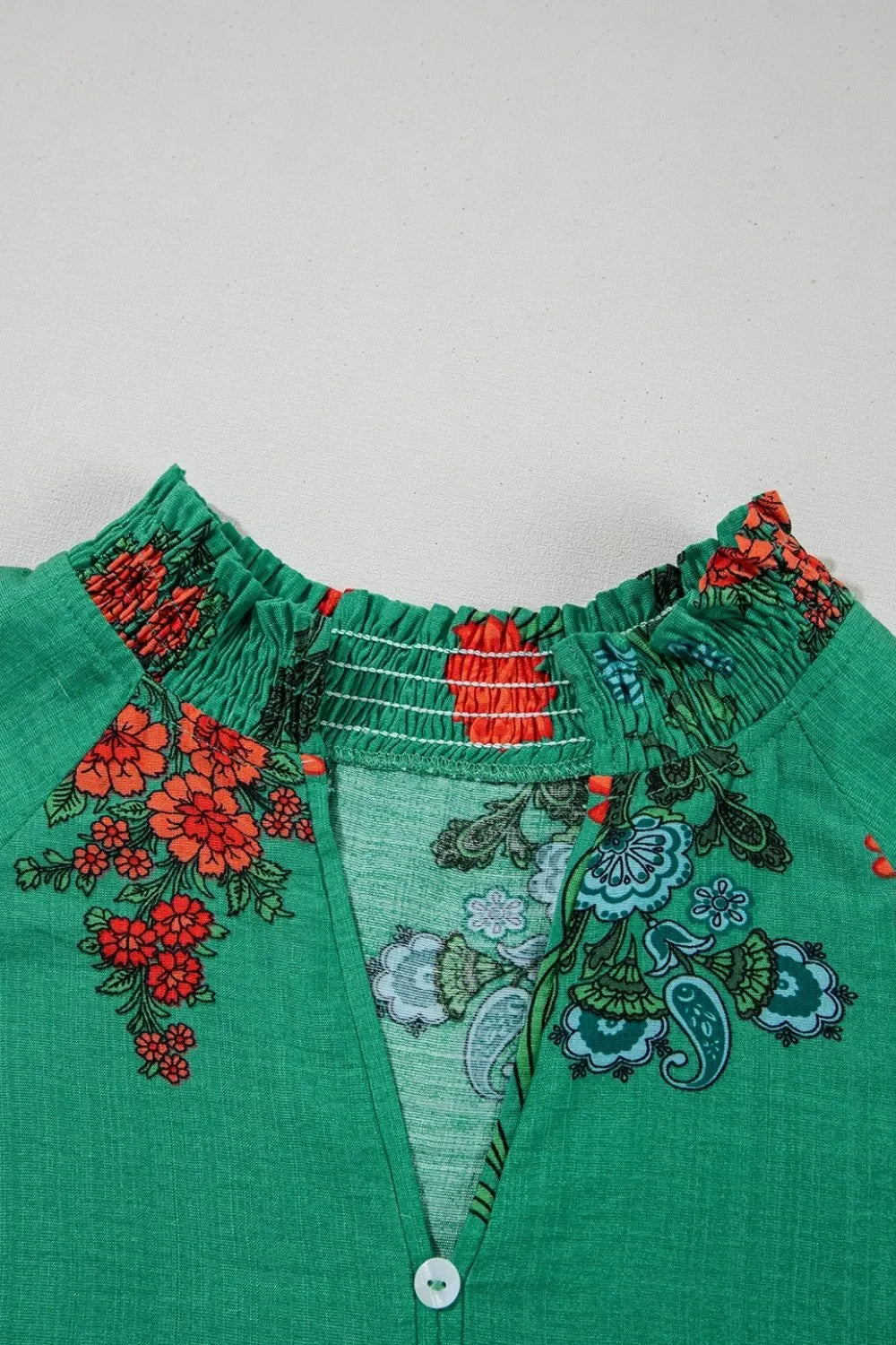 Floral Print Notched Short Sleeve Blouse - minbolu -