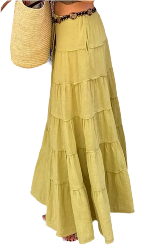 Boho Chic Tiered Maxi Skirt in Green - minbolu -