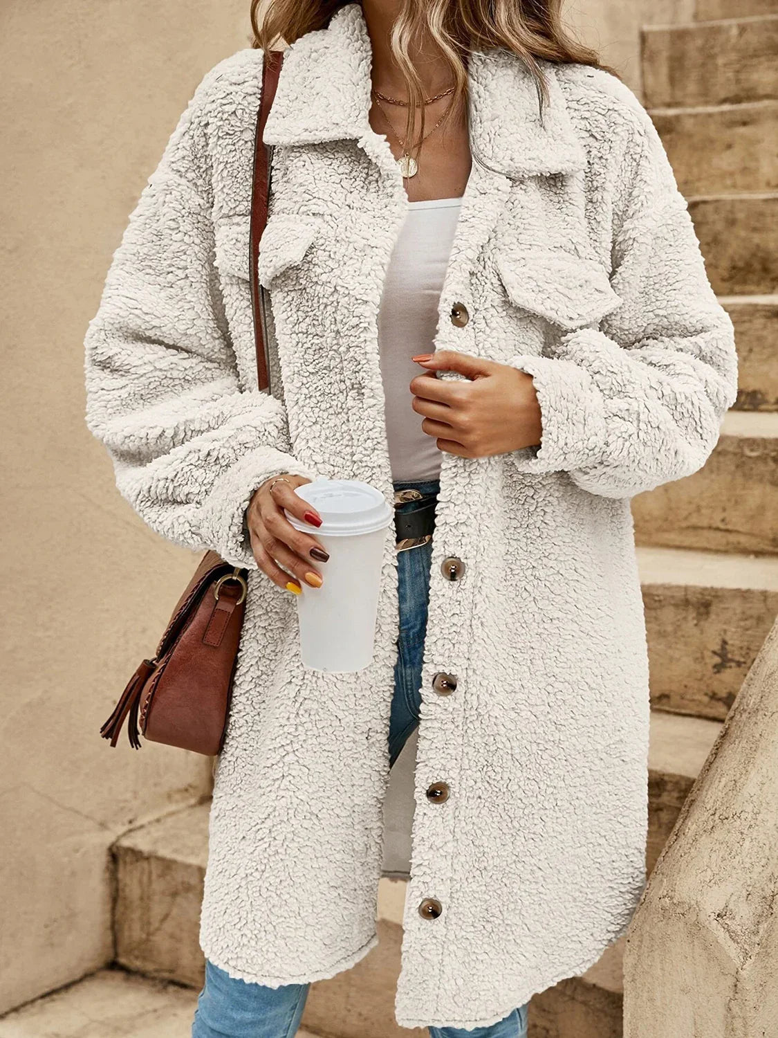 Collared Button Down Coat - minbolu -
