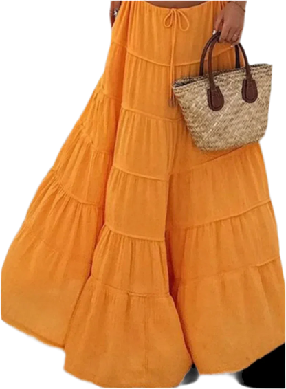 Boho Chic Tiered Maxi Skirt - Tangerine - minbolu -