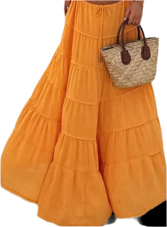 Boho Chic Tiered Maxi Skirt - Tangerine - minbolu -