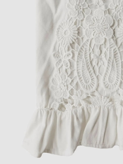 V-Neck Lace Flounce Sleeve Top - minbolu -