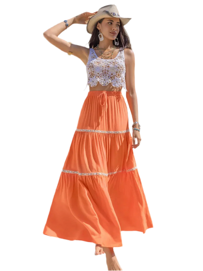 Ruched High Waist Maxi Tiered Skirt - minbolu -