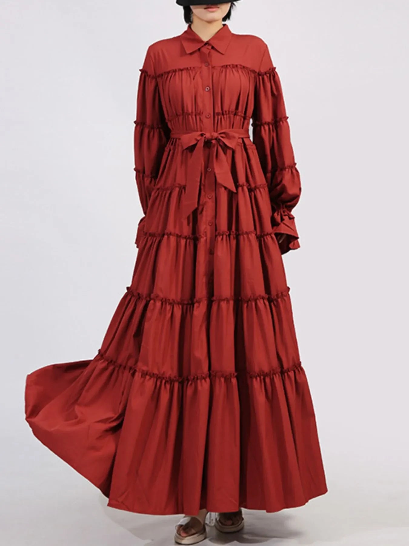 Tiered Tie Waist Maxi Dress - minbolu -
