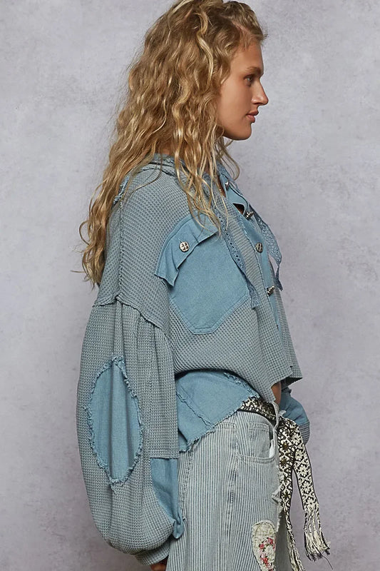 POL Contrast Cropped Jacket with Raw Edge Detail - minbolu -