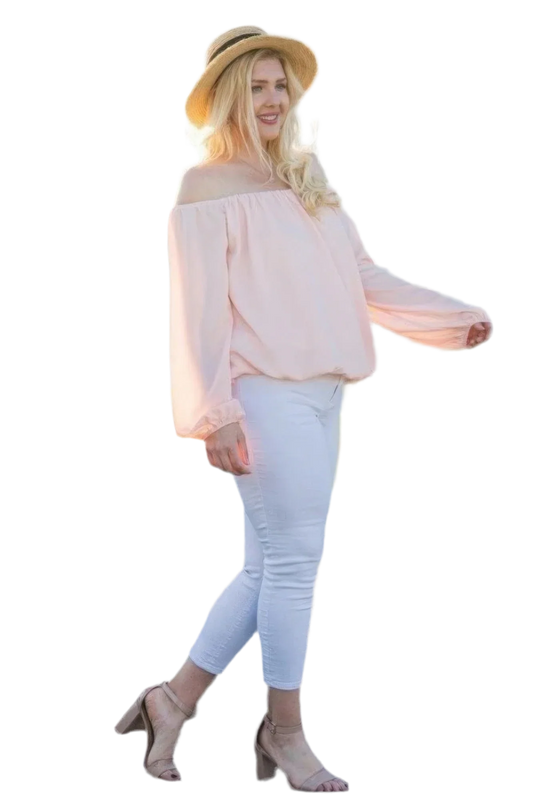Off Shoulder Bubble Sleeve Top in Rose - Elegant & Versatile - minbolu -
