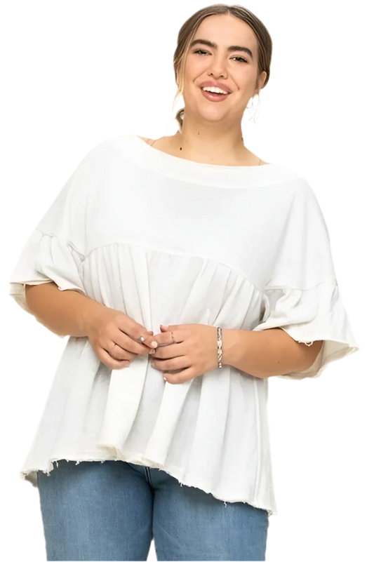 Solid French Pullover Lace Detail Top - minbolu -