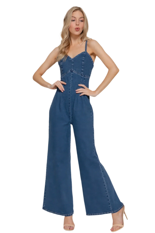 Deep Denim Cami Stretch Jumpsuit | Stylish & Comfortable - minbolu -